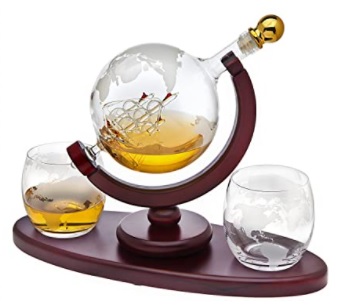 Whiskey Decanter Globe Set with 2 Etched Globe Whisky Glasses
