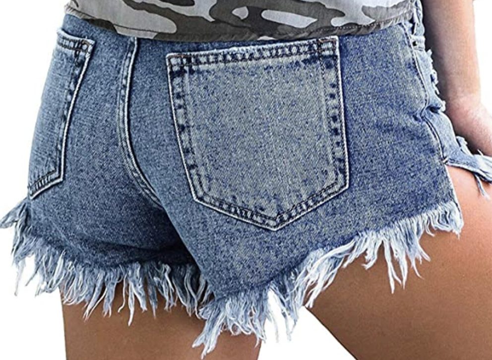 Vetinee Women’s Mid Rise Frayed Raw Hem Ripped Destroyed Denim Shorts