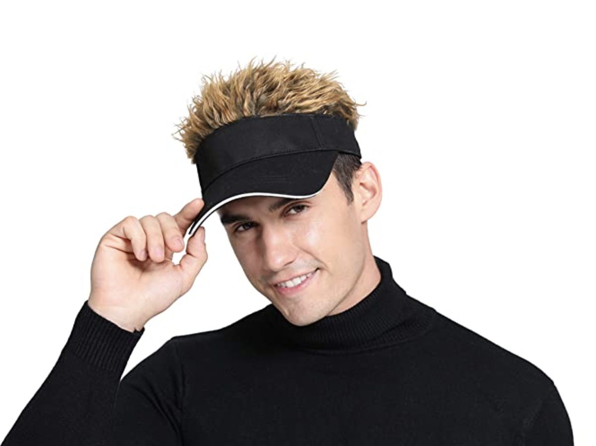 Novelty Spiked Hair Visor Sun Funny Golf Hats Fake Wig