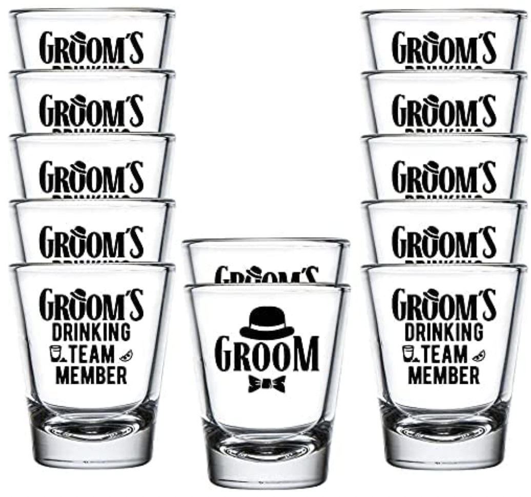 Shop4Ever Groom Fedora and Groom’s Drinking Team Member Shot Glasses