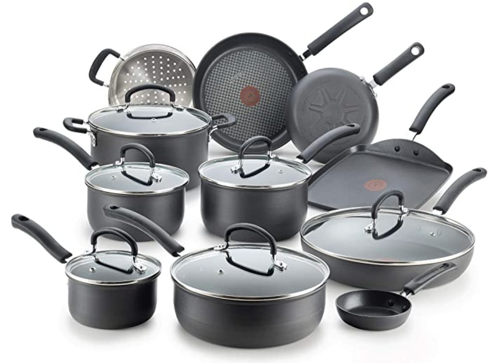 T-fal Ultimate Hard Anodized Nonstick 17 Piece Cookware Set, Black